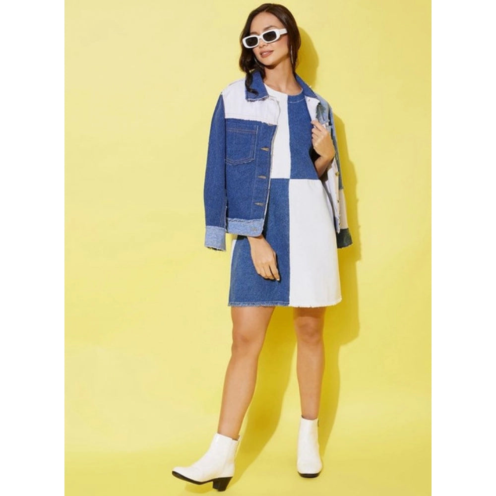 Ravishing Women's Denim Color Blocking Sleeveless Dress