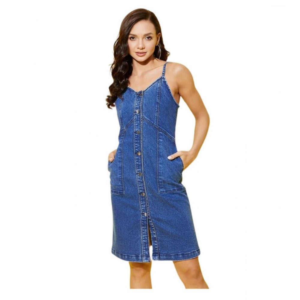 Sizzling Women's Denim Washed Shoulder Straps Dress