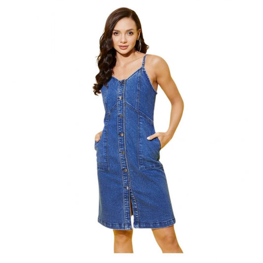 Sizzling Women's Denim Washed Shoulder Straps Dress