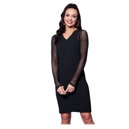 Sizzling Women's Polyester And Net Solid Long Sleeves Dress