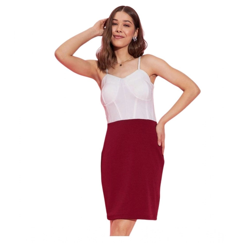 Marvellous Women's Polyester Lycra Color Blocking Shoulder Straps Dress