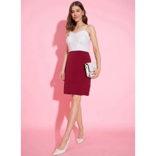 Marvellous Women's Polyester Lycra Color Blocking Shoulder Straps Dress