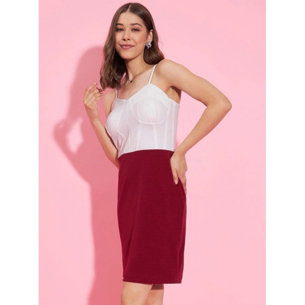 Marvellous Women's Polyester Lycra Color Blocking Shoulder Straps Dress