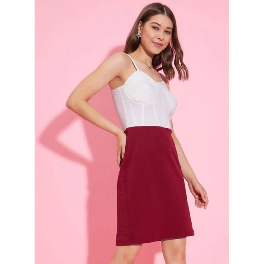 Marvellous Women's Polyester Lycra Color Blocking Shoulder Straps Dress