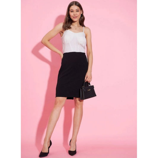 Marvellous Women's Polyester Lycra Color Blocking Shoulder Straps Dress