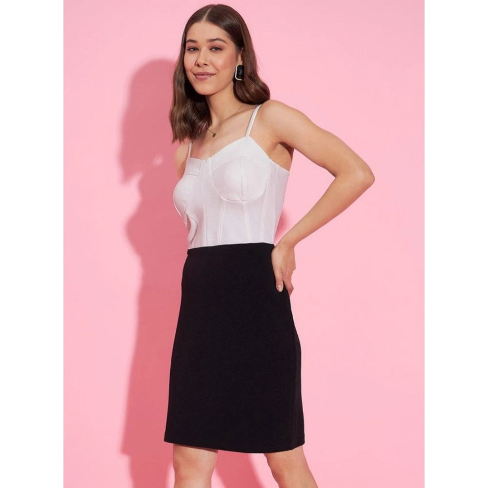 Marvellous Women's Polyester Lycra Color Blocking Shoulder Straps Dress