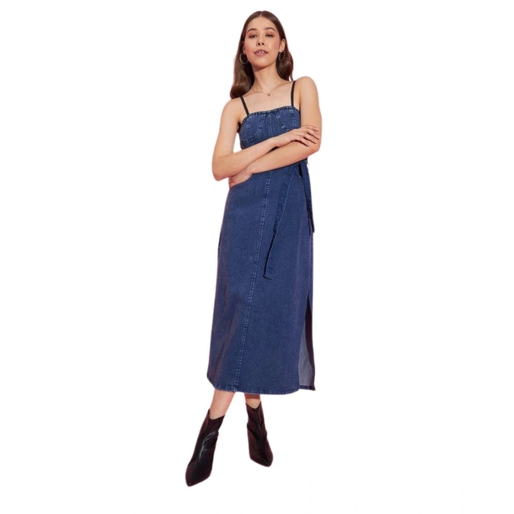 Sizzling Women's Denim Solid Shoulder Straps Dress