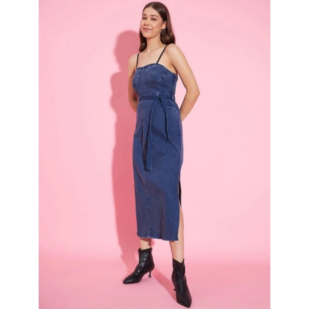 Sizzling Women's Denim Solid Shoulder Straps Dress