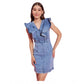 Sizzling Women's Denim Solid Flutter Sleeve Dress