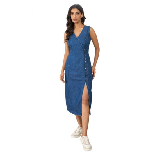Sizzling Women's Denim Solid Sleeveless Dress
