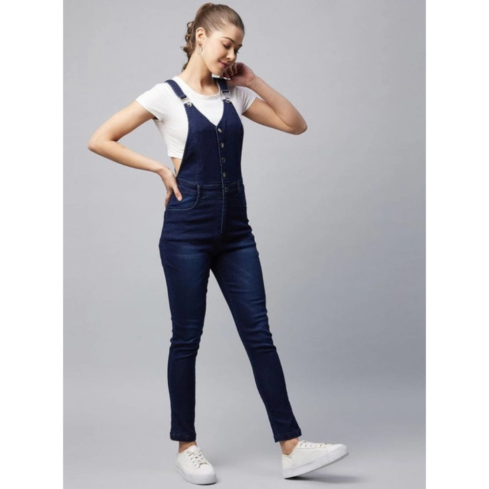 Amazing Women's Denim Lycra Solid Buttoned Dungaree