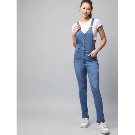 Amazing Women's Denim Lycra Solid Buttoned Dungaree