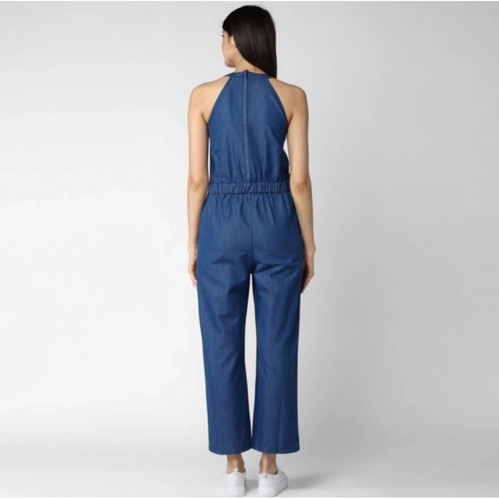 Lovely Women's Denim Solid Sleeveless Jumpsuit
