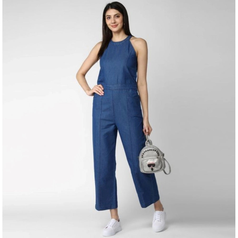 Lovely Women's Denim Solid Sleeveless Jumpsuit