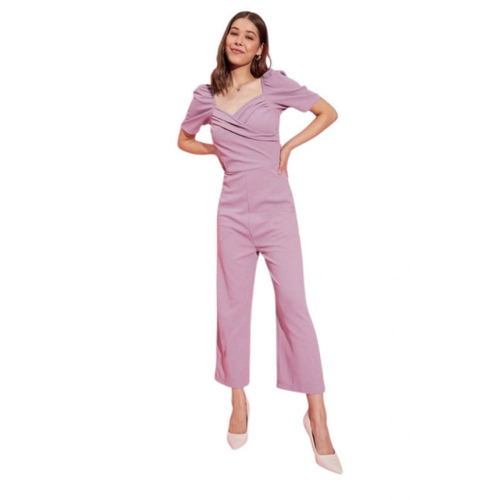 Sizzling Women's Polyester Lycra Solid Puff Sleeve Jumpsuit