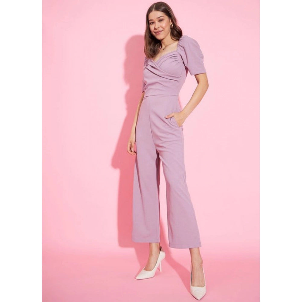 Sizzling Women's Polyester Lycra Solid Puff Sleeve Jumpsuit