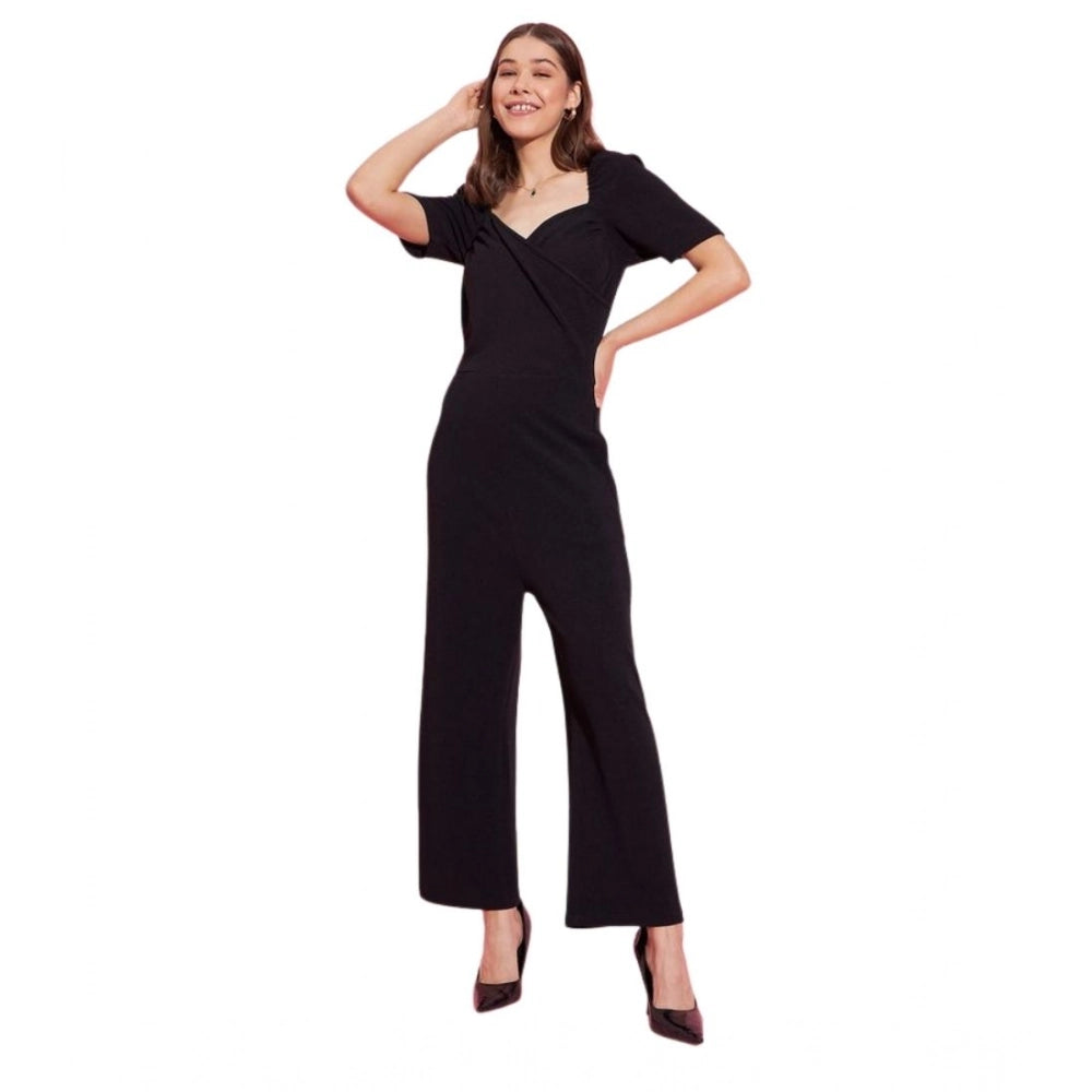 Sizzling Women's Polyester Lycra Solid Puff Sleeve Jumpsuit