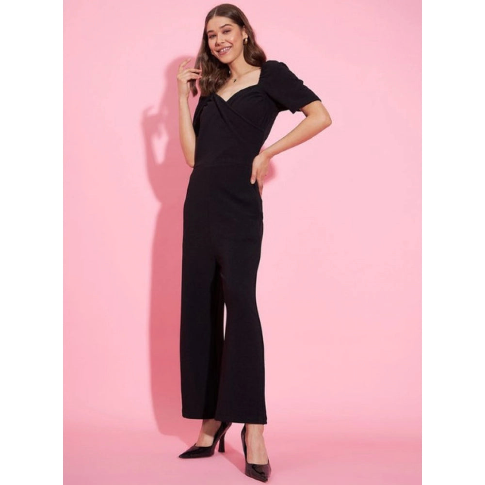 Sizzling Women's Polyester Lycra Solid Puff Sleeve Jumpsuit