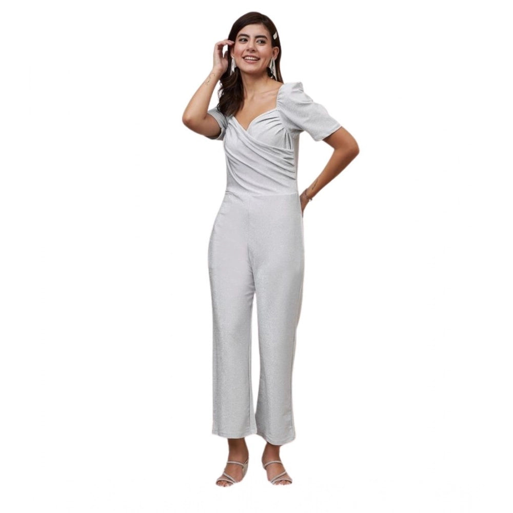 Sizzling Women's Polyester Shimmer Self Design Short Sleeve Jumpsuit