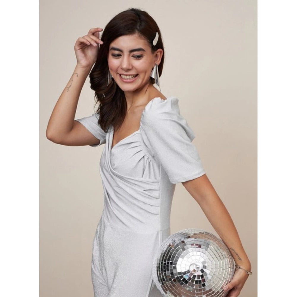 Sizzling Women's Polyester Shimmer Self Design Short Sleeve Jumpsuit