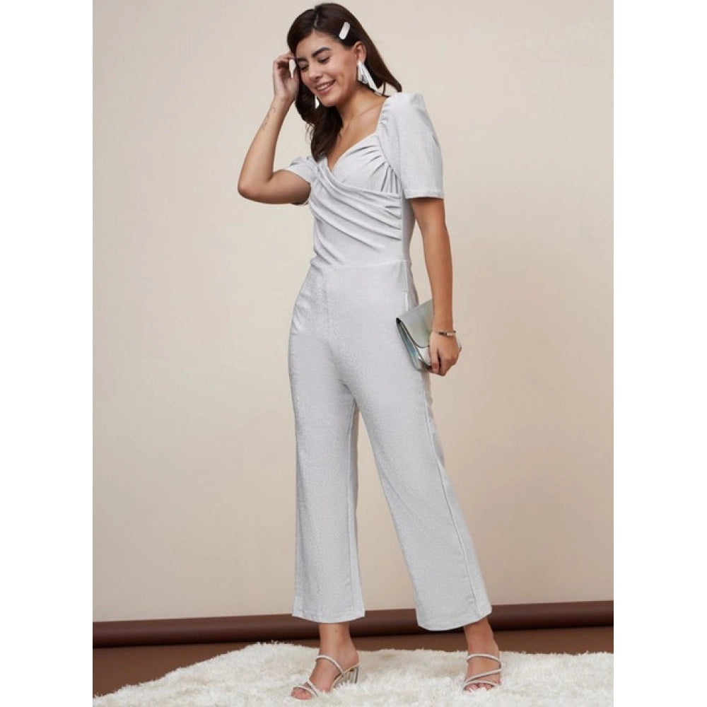 Sizzling Women's Polyester Shimmer Self Design Short Sleeve Jumpsuit