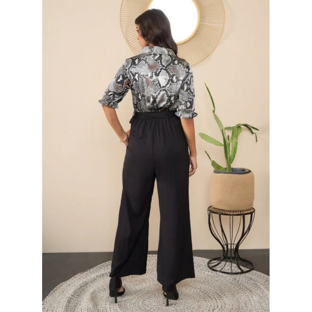 Amazing Women's Satin And Polyester Floral Half Sleeves Jumpsuit
