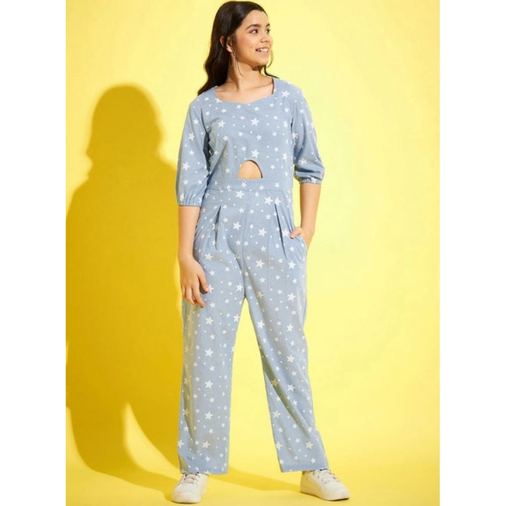 Sizzling Girl's Cotton Printed 3-4th Sleeve Jumpsuit