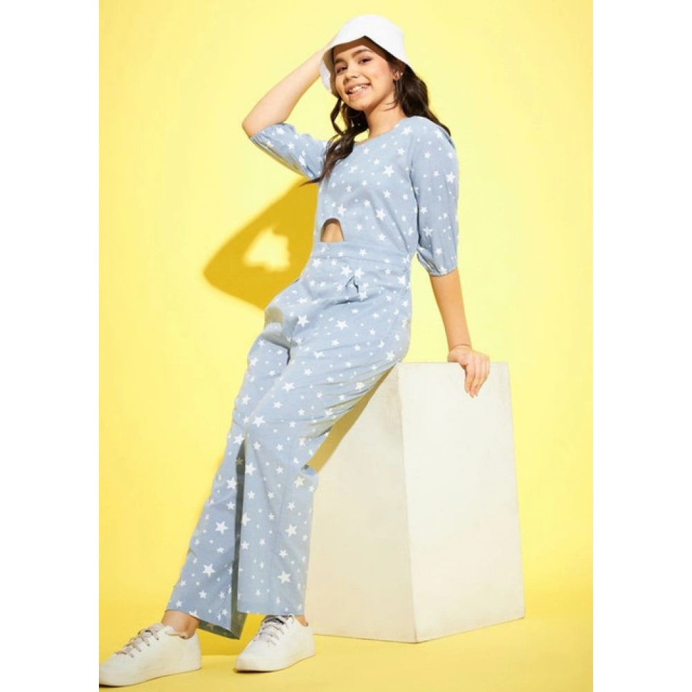 Sizzling Girl's Cotton Printed 3-4th Sleeve Jumpsuit
