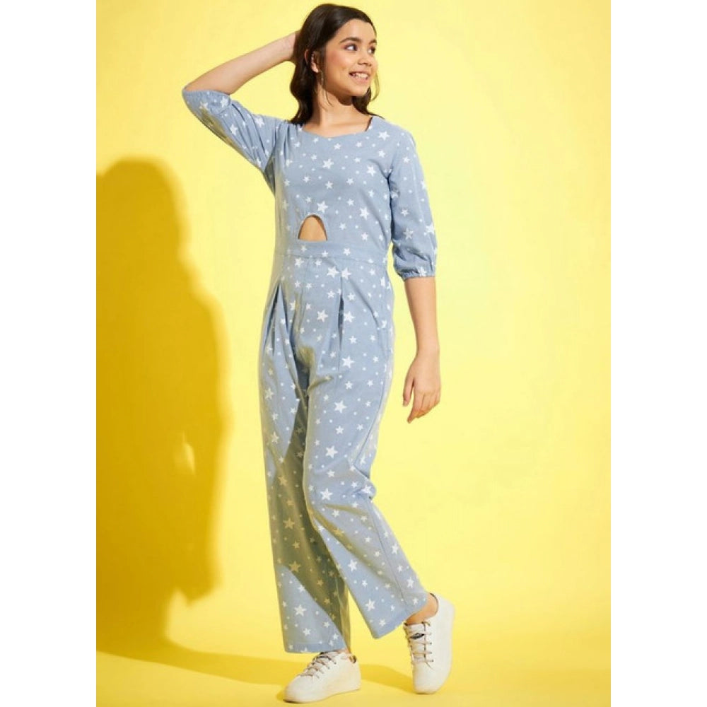 Sizzling Girl's Cotton Printed 3-4th Sleeve Jumpsuit
