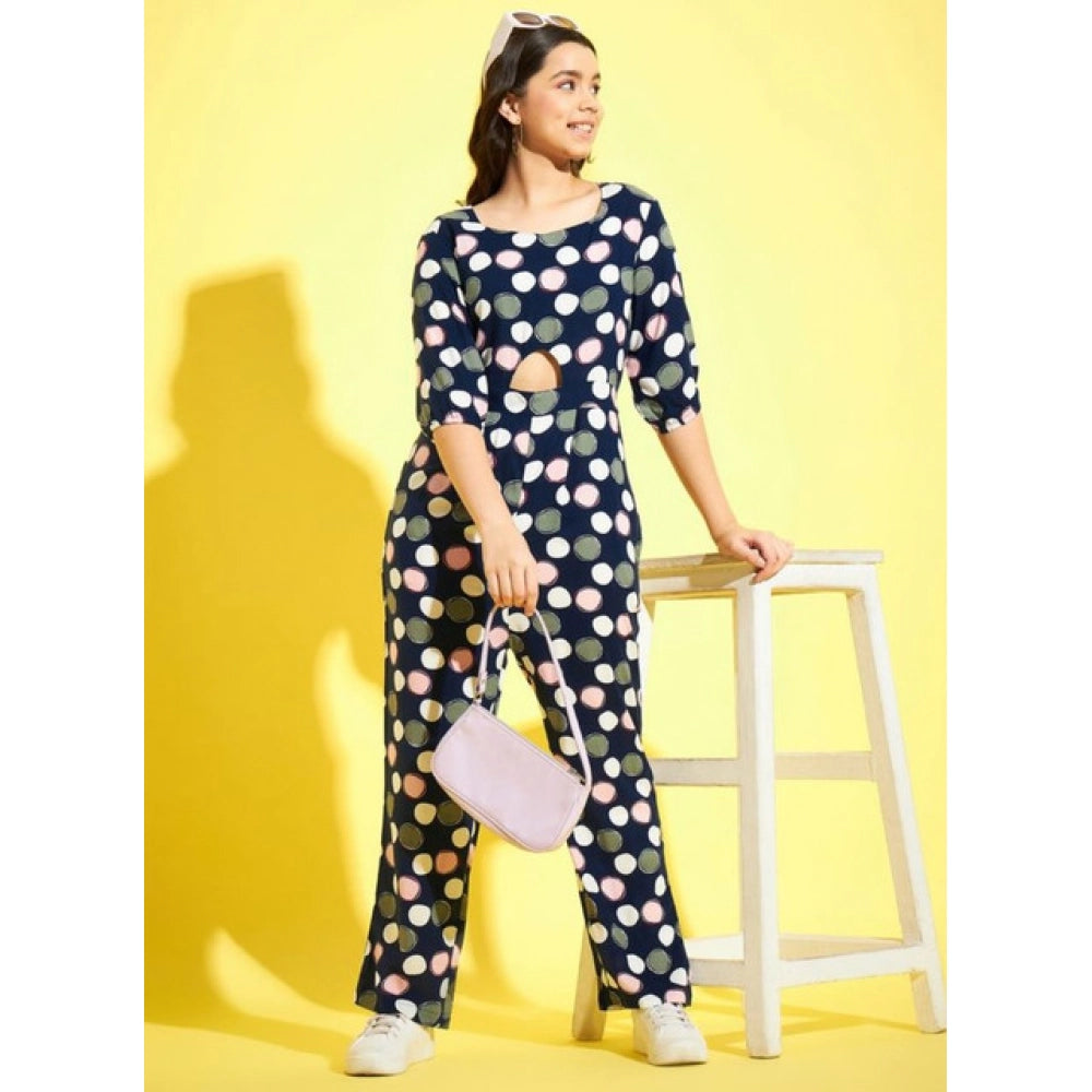 Sizzling Girl's Cotton Polka 3-4th Sleeve Jumpsuit