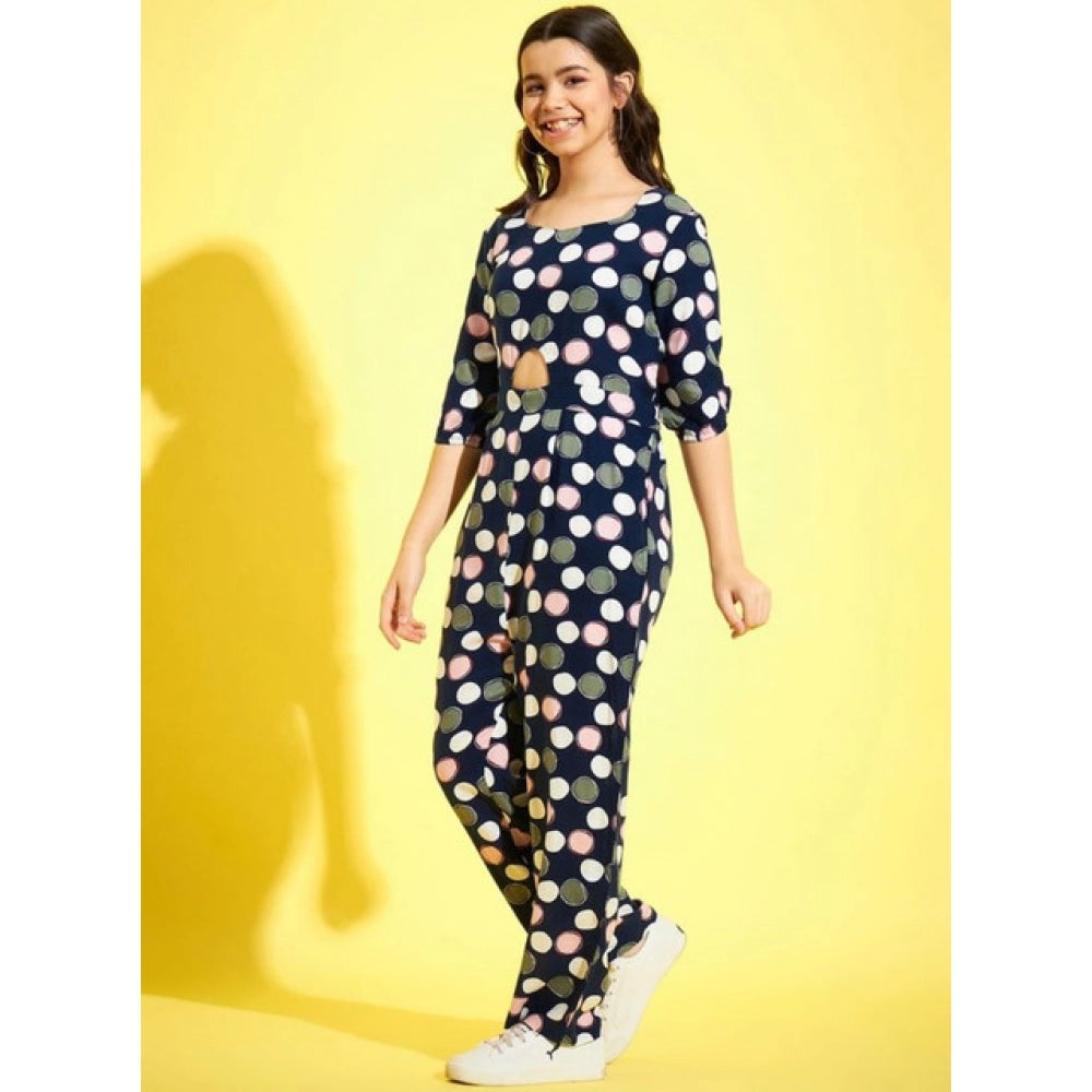 Sizzling Girl's Cotton Polka 3-4th Sleeve Jumpsuit