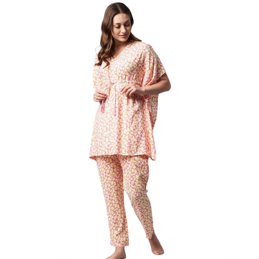 Marvellous Women's Rayon Tie And Dye Kaftan Sleeve Night Suit