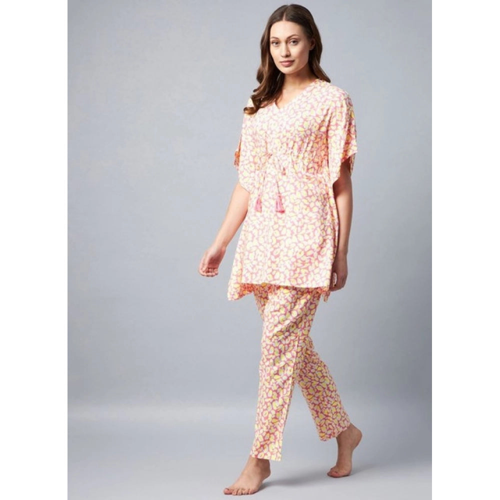Marvellous Women's Rayon Tie And Dye Kaftan Sleeve Night Suit
