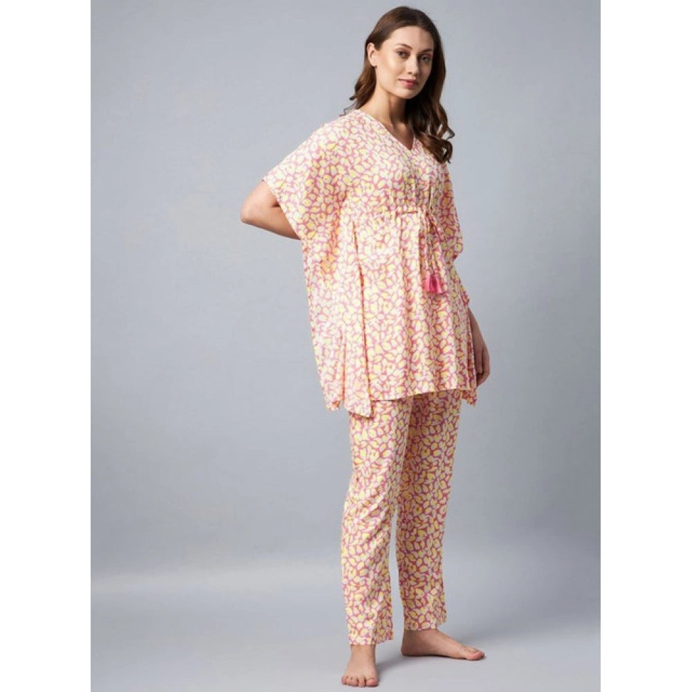 Marvellous Women's Rayon Tie And Dye Kaftan Sleeve Night Suit