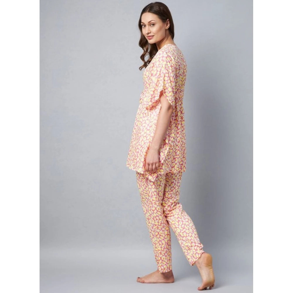 Marvellous Women's Rayon Tie And Dye Kaftan Sleeve Night Suit