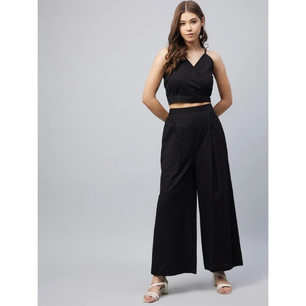 Marvellous Women's Cotton Linen Solid Sleeveless Crop Top and Palazzo Set