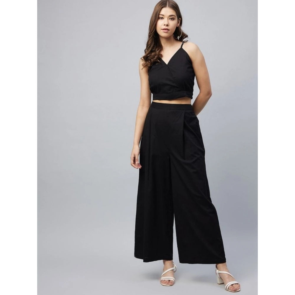 Marvellous Women's Cotton Linen Solid Sleeveless Crop Top and Palazzo Set