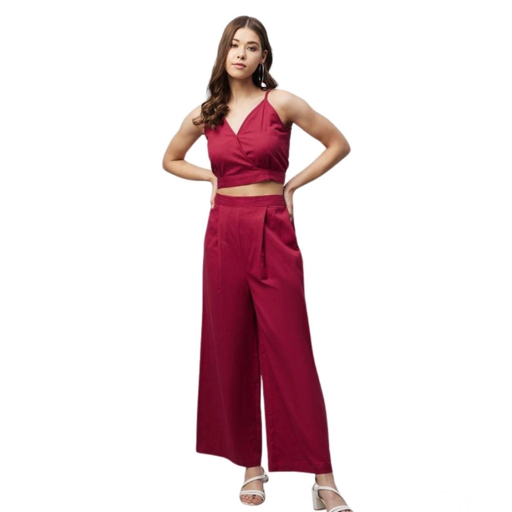 Marvellous Women's Cotton Linen Solid Sleeveless Crop Top and Palazzo Set