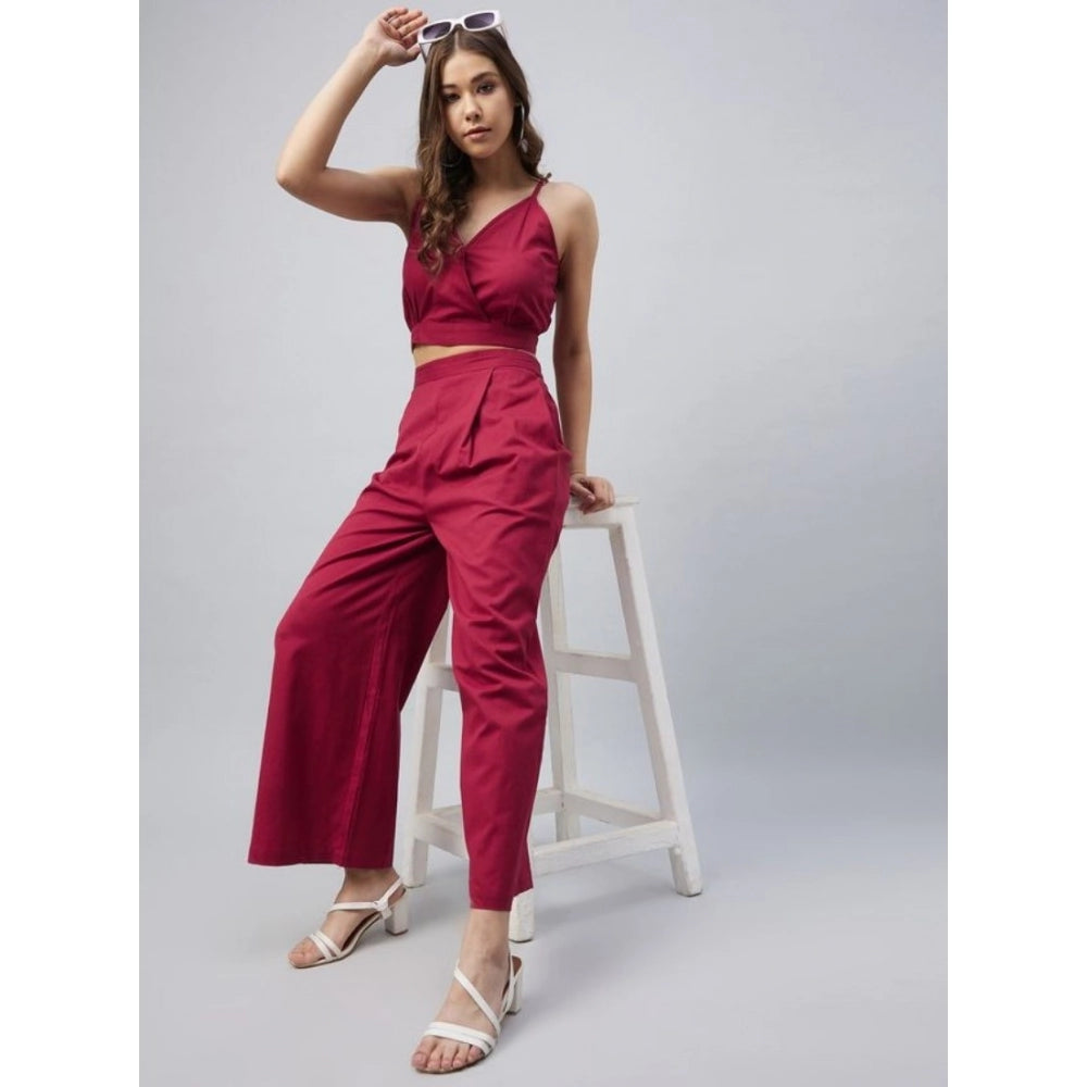 Marvellous Women's Cotton Linen Solid Sleeveless Crop Top and Palazzo Set