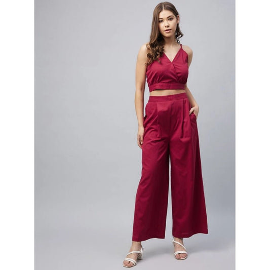 Marvellous Women's Cotton Linen Solid Sleeveless Crop Top and Palazzo Set