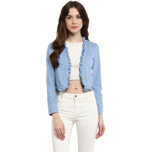 Versatile Women's Denim Ruffled Long Sleeves Shrug