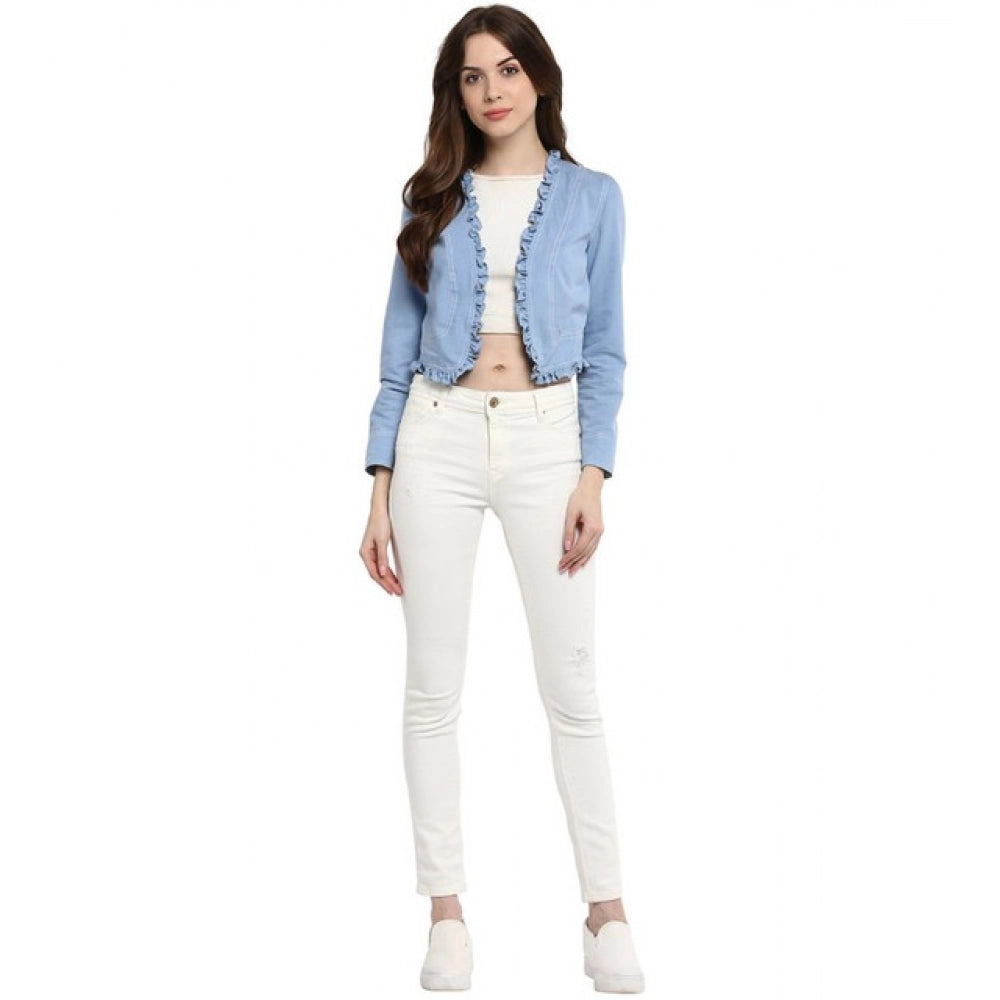 Versatile Women's Denim Ruffled Long Sleeves Shrug
