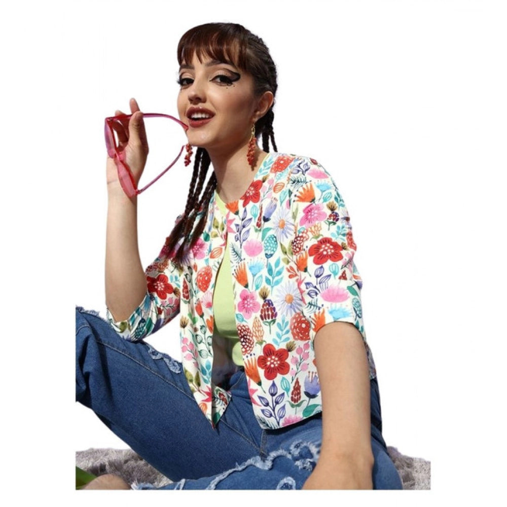 Elegant Women's Polyester Floral 3-4th Sleeves Shrug