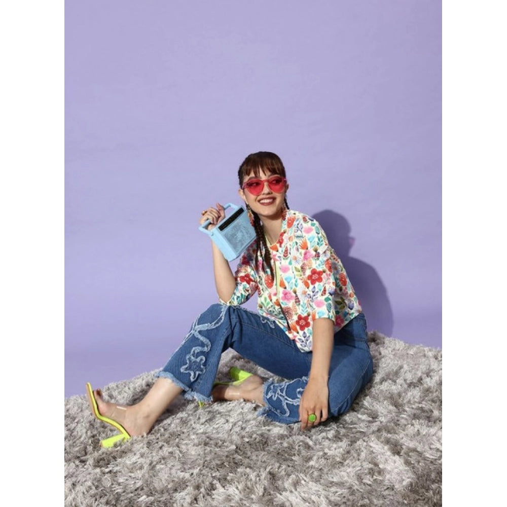 Elegant Women's Polyester Floral 3-4th Sleeves Shrug