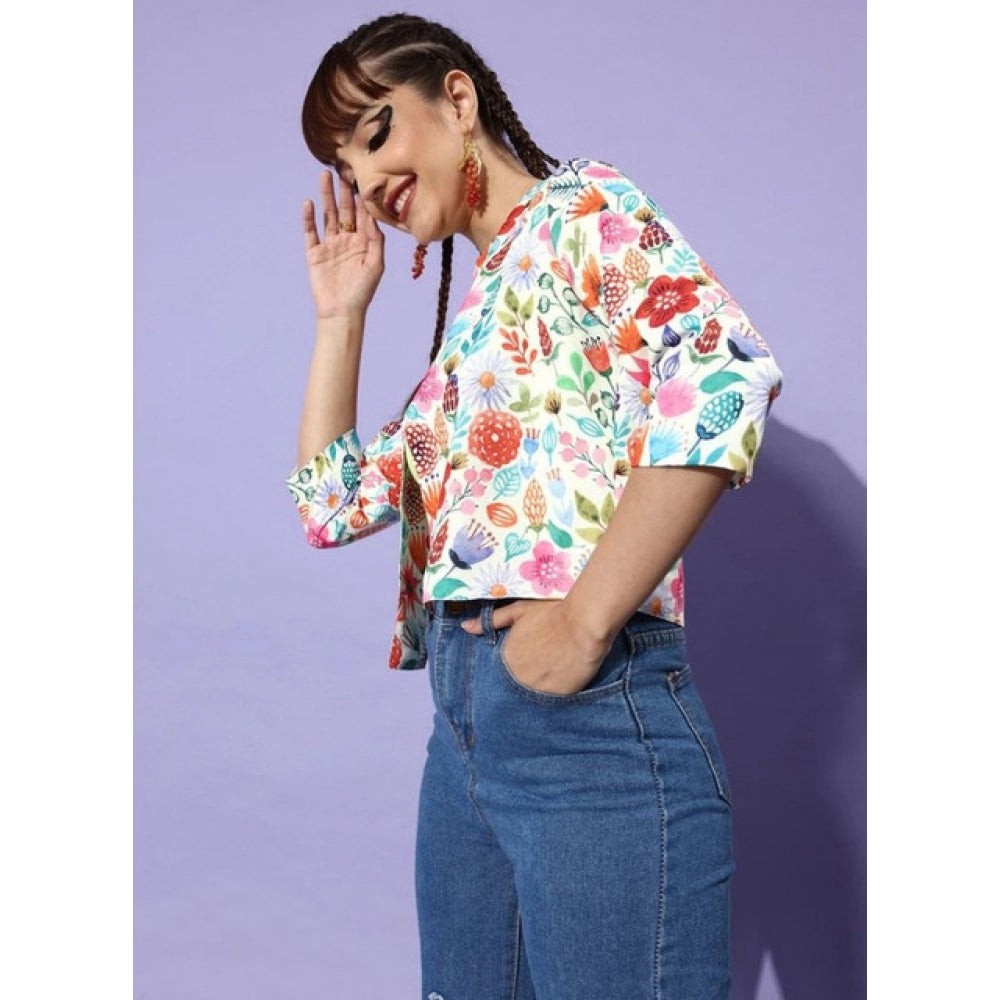 Elegant Women's Polyester Floral 3-4th Sleeves Shrug