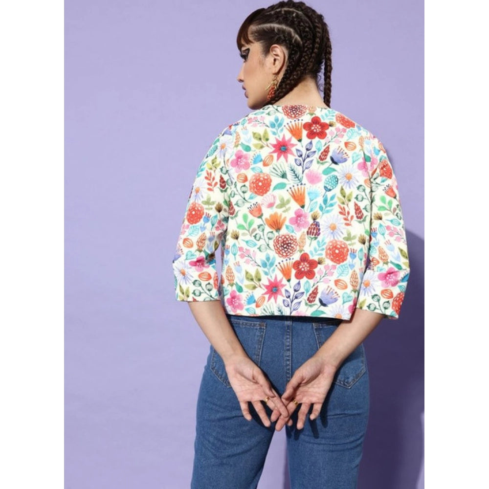 Elegant Women's Polyester Floral 3-4th Sleeves Shrug