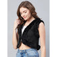Elegant Women's Denim And Fur Solid Sleeveless Shrug