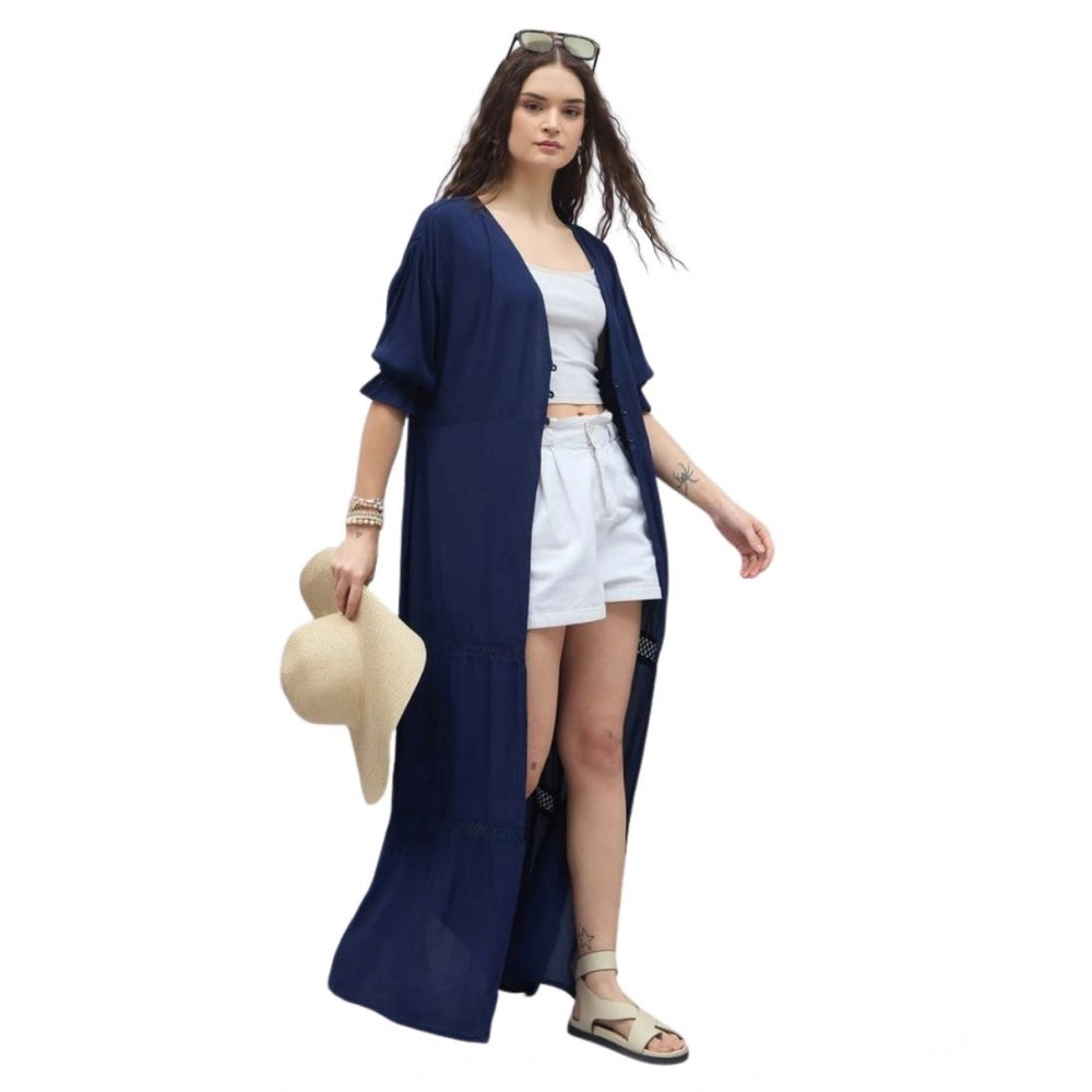 Ravishing Women's Rayon Crepe Lace Inserts 3-4th Sleeve Shrug