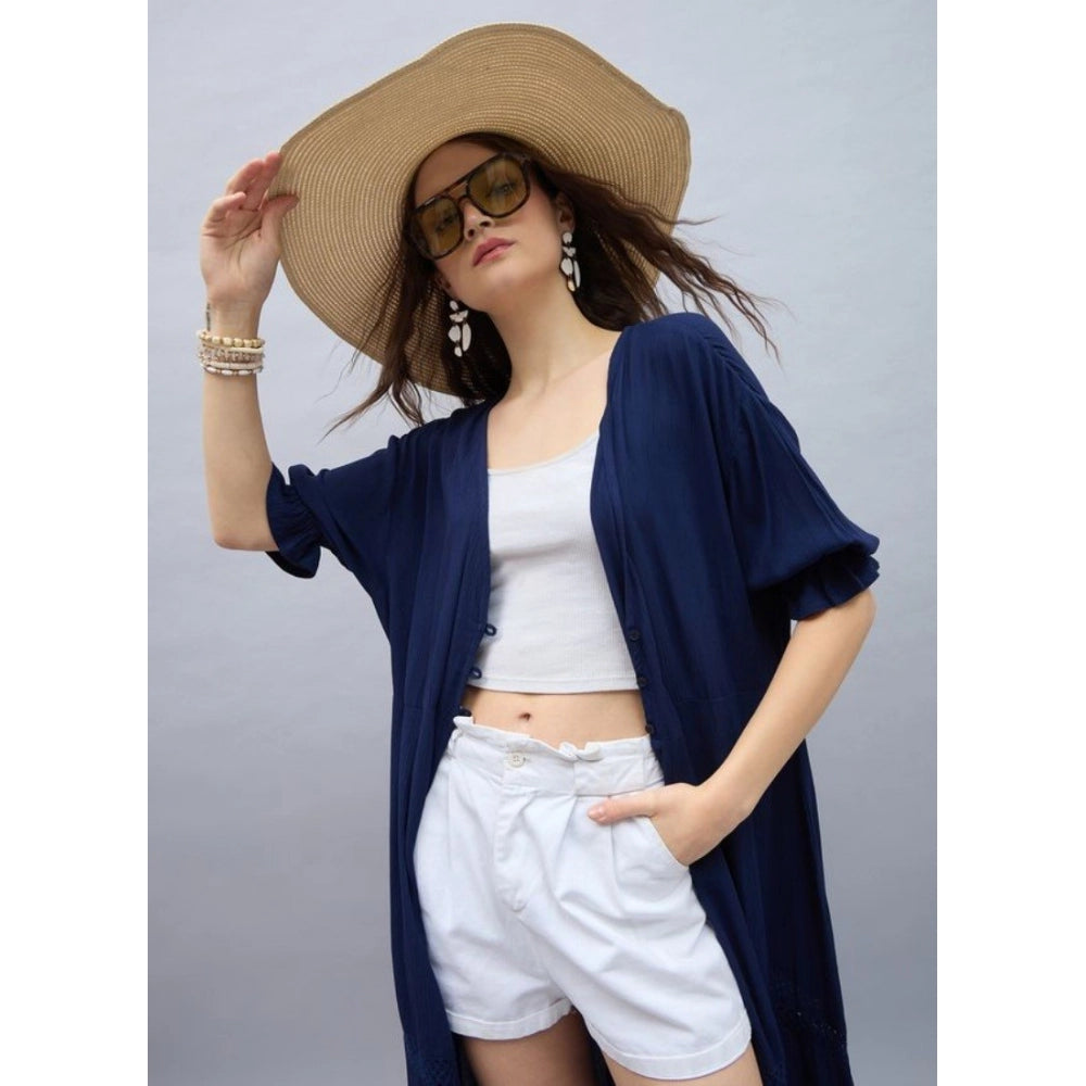Ravishing Women's Rayon Crepe Lace Inserts 3-4th Sleeve Shrug