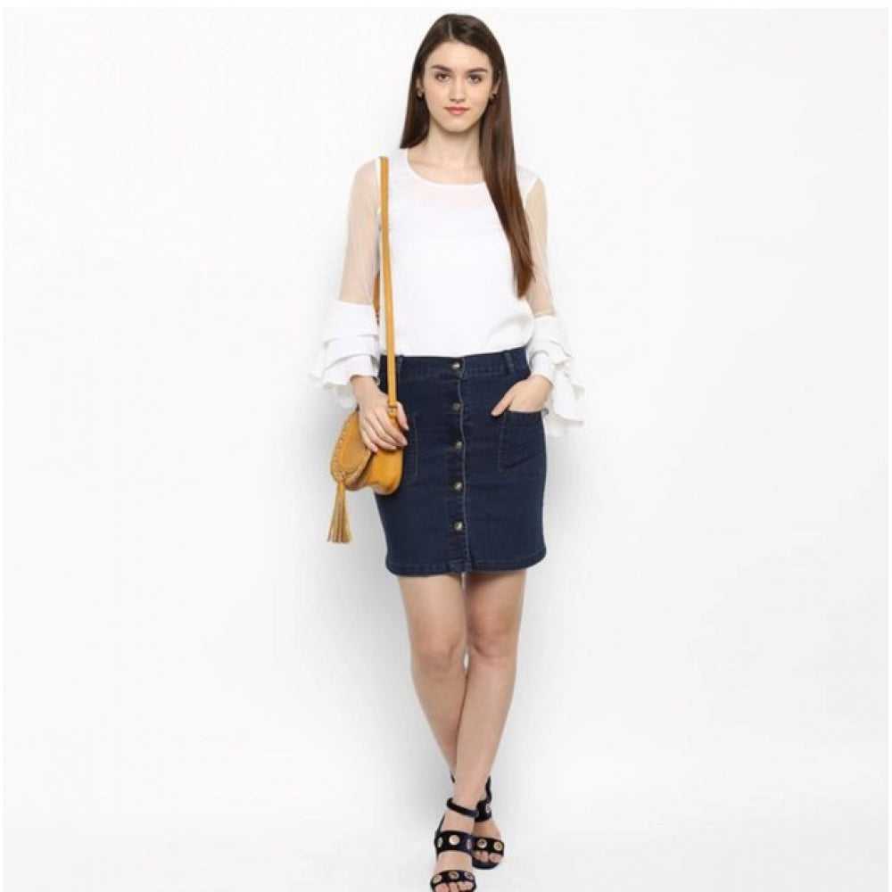 Versatile Women's Denim Front Button Buttoned Skirt